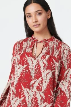 Floral Long Sleeve Smock Dress -Hallmark Style D163971 RED 4