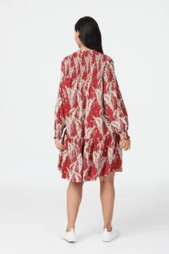 Floral Long Sleeve Smock Dress -Hallmark Style D163971 RED 6