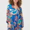 Paisley Long Sleeve Smock Dress -Hallmark Style D164018 MULTI BLUE 2