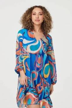 Paisley Long Sleeve Smock Dress