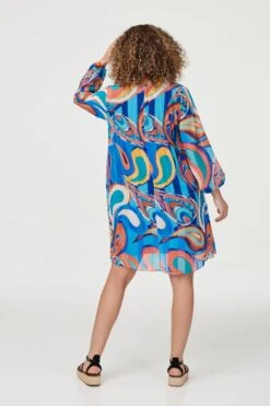 Paisley Long Sleeve Smock Dress -Hallmark Style D164018 MULTI BLUE 5