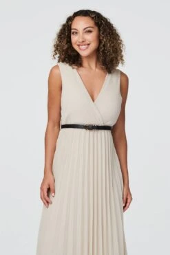 Sleeveless Pleated Midi Dress -Hallmark Style D164025 BEIGE 3