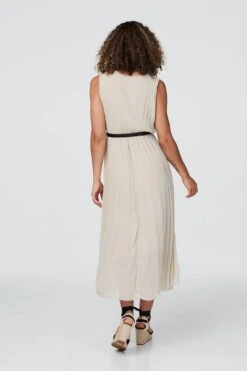 Sleeveless Pleated Midi Dress -Hallmark Style D164025 BEIGE 5