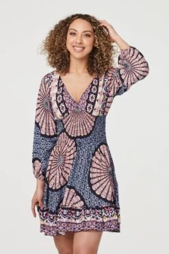 Kaleidoscope V-Neck Skater Dress