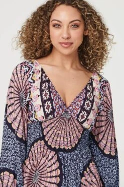 Kaleidoscope V-Neck Skater Dress 11 Kaleidoscope V-Neck Skater Dress -Hallmark Style D164032 MULTI NAVY 4