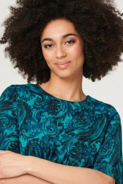 Paisley Front Split Midi Dress -Hallmark Style D164083 GREEN 4