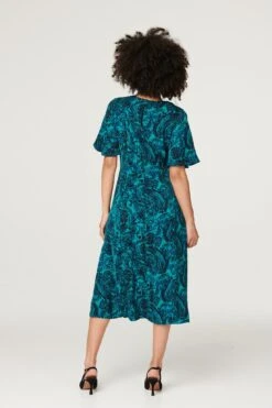 Paisley Front Split Midi Dress -Hallmark Style D164083 GREEN 5