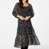 Floral 3/4 Sleeve Smocked Midi Dress -Hallmark Style D164094 MULTI BLACK 2