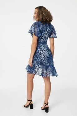 Leopard Print Short Wrap Dress -Hallmark Style D164107 MULTI BLUE 6