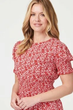 Floral Short Sleeve Tea Dress -Hallmark Style D164110 RED 4