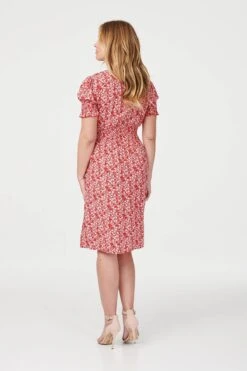 Floral Short Sleeve Tea Dress -Hallmark Style D164110 RED 5