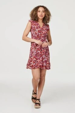 Floral Sleeveless V-Neck Sun Dress -Hallmark Style D164153 MULTI RED 2