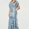 Printed Frill Sleeve Maxi Dress -Hallmark Style D164221 MULTI BLUE 2