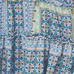 Printed Frill Sleeve Maxi Dress -Hallmark Style D164221 MULTI BLUE swatch