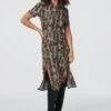 Animal Print 1/2 Button Front Dress -Hallmark Style D164469 KHAKI 2
