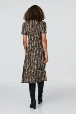Animal Print 1/2 Button Front Dress -Hallmark Style D164469 KHAKI 6