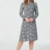 Floral High Neck Long Sleeve Dress -Hallmark Style D164470 BLACK 1