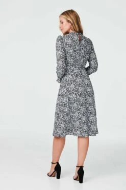 Floral High Neck Long Sleeve Dress -Hallmark Style D164470 BLACK 4