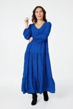 Polka Dot V-Neck Tiered Midi Dress