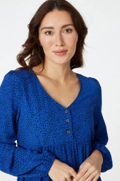 Polka Dot V-Neck Tiered Midi Dress -Hallmark Style D164486 BLUE 4