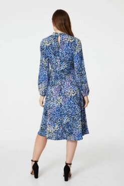 Ditsy Print High Neck Tea Dress -Hallmark Style D164508 MULTI BLUE 4