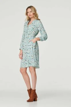 Ditsy Floral Knee Length Dress -Hallmark Style D164587 BLUE 4