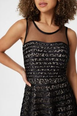 Lace Striped Fit & Flare Dress -Hallmark Style D164669 BLACK 4