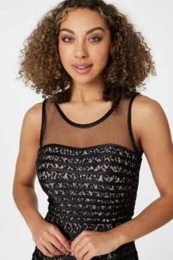 Lace Striped Fit & Flare Dress -Hallmark Style D164669 BLACK 5