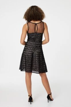 Lace Striped Fit & Flare Dress -Hallmark Style D164669 BLACK 6