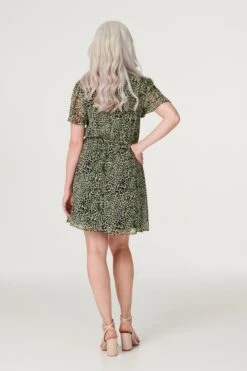 Animal Print Short Skater Dress -Hallmark Style D164773 GREEN 4