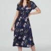 Floral Twist Front Midi Dress -Hallmark Style D164781 NAVY 1