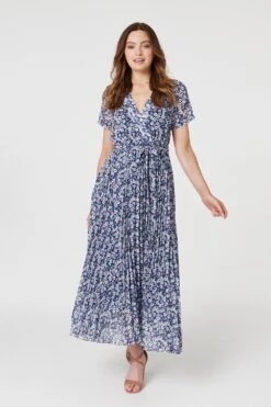 Hallmark Style 17 Floral Wrap Pleated Maxi Dress