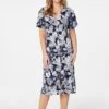 Leaf Print Front Split Midi Dress -Hallmark Style D164789 NAVY 1