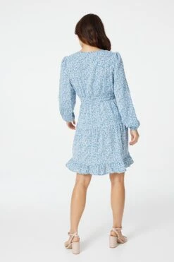 Ditsy Print V-Neck Skater Dress -Hallmark Style D164839 BLUE 5