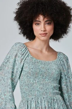 Paisley Smocked Maxi Dress -Hallmark Style D164920 SAGE 4