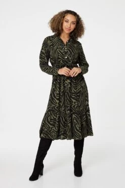Zebra Print Shirt Dress -Hallmark Style D164922 KHAKI 2