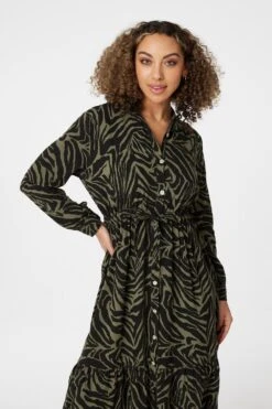 Zebra Print Shirt Dress -Hallmark Style D164922 KHAKI 3