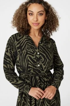 Zebra Print Shirt Dress -Hallmark Style D164922 KHAKI 4