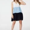 Colour Block V-Neck Smock Dress -Hallmark Style D164934 MULTI BLUE 2