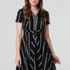 Striped Knot Front Shirt Dress -Hallmark Style D164967 BLACK 3