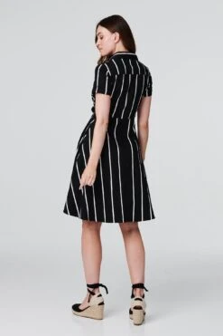 Striped Knot Front Shirt Dress -Hallmark Style D164967 BLACK 5