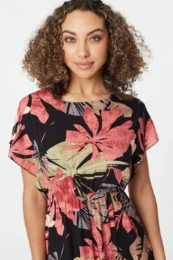 Floral Round Neck Maxi Dress -Hallmark Style D165014 MULTI RED 5