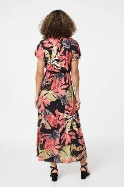 Floral Round Neck Maxi Dress -Hallmark Style D165014 MULTI RED 6
