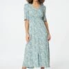Floral 1/2 Sleeve Maxi Dress -Hallmark Style D165016 TEAL 1