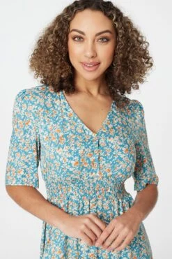 Floral 1/2 Sleeve Maxi Dress 12 Floral 1/2 Sleeve Maxi Dress -Hallmark Style D165016 TEAL 5