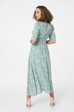 Floral 1/2 Sleeve Maxi Dress 11 Floral 1/2 Sleeve Maxi Dress -Hallmark Style D165016 TEAL 6