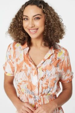 Printed Front Pocket Shirt Dress -Hallmark Style D165019 ORANGE 3