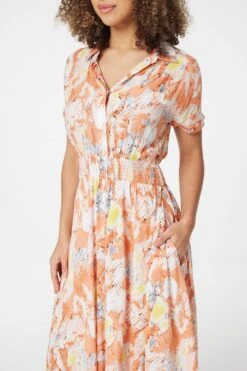 Printed Front Pocket Shirt Dress -Hallmark Style D165019 ORANGE 6