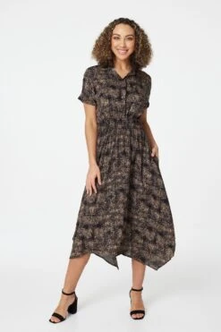 Printed Hanky Hem Shirt Dress