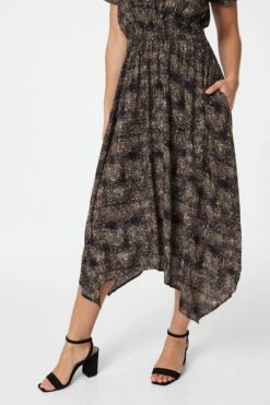 Printed Hanky Hem Shirt Dress -Hallmark Style D165021 MULTI BLACK 4